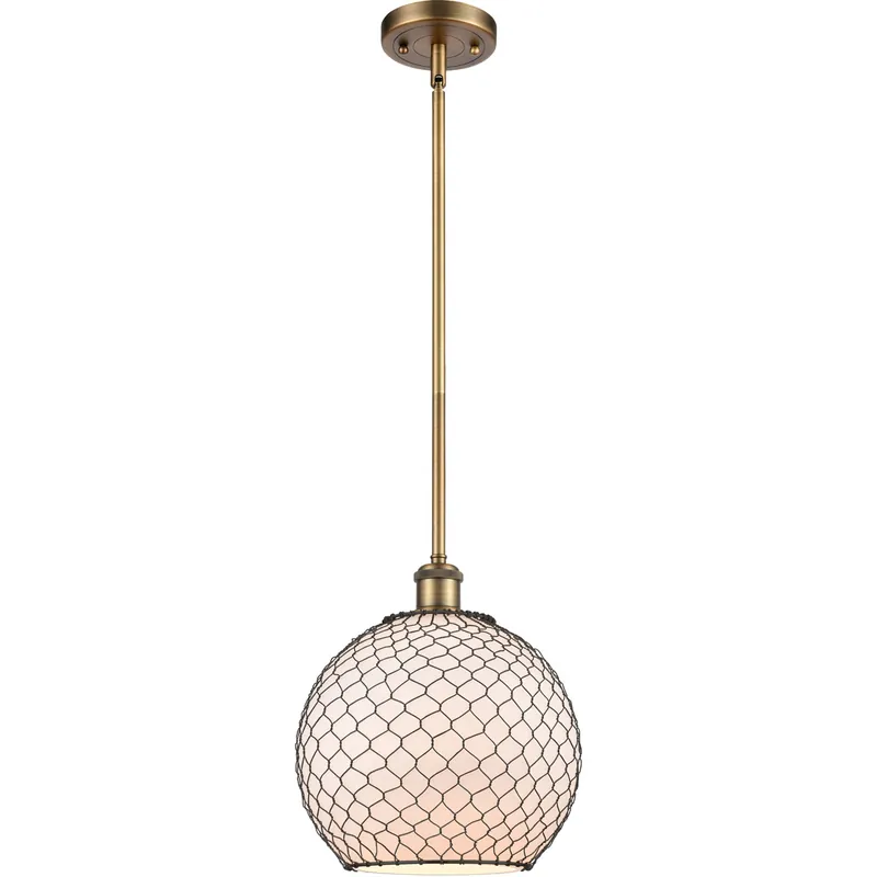 Free Returns Ballston Large Farmhouse Chicken Wire LED 10 inch Brushed Brass Pendant Ceiling Light, Ballston