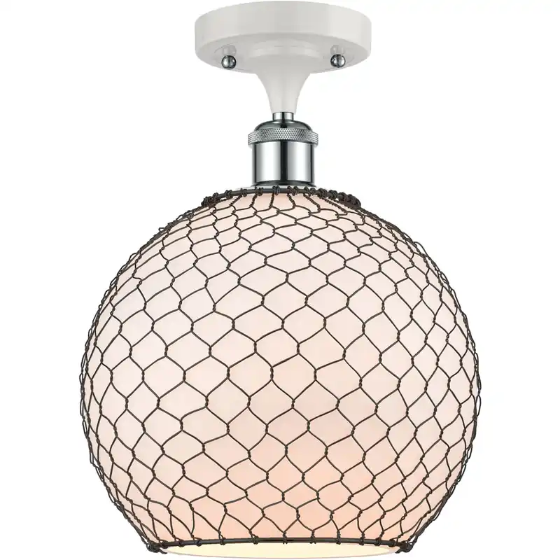 Original Ballston Large Farmhouse Chicken Wire LED 10 inch White and Polished Chrome Semi-Flush Mount Ceiling Light, Ballston