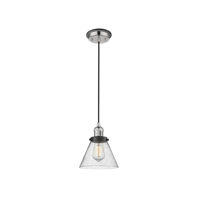 Franklin Restoration Large Cone 1 Light 8 inch Polished Nickel/Matte Black Mini Pendant Ceiling Light in Seedy Glass New Arrival