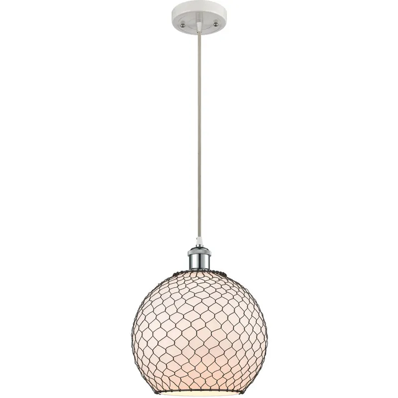 Ballston Large Farmhouse Chicken Wire LED 10 inch White and Polished Chrome Mini Pendant Ceiling Light, Ballston Best Seller