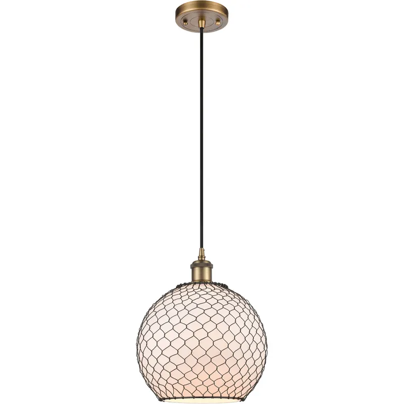 Warranty Included Ballston Large Farmhouse Chicken Wire LED 10 inch Brushed Brass Mini Pendant Ceiling Light, Ballston