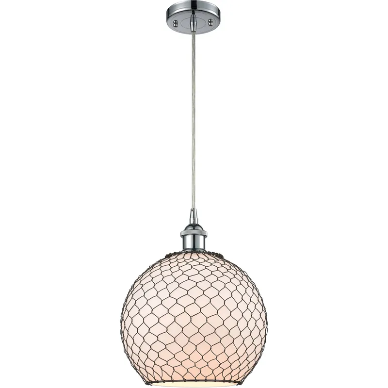 Clearance Ballston Large Farmhouse Chicken Wire LED 10 inch Polished Chrome Mini Pendant Ceiling Light, Ballston