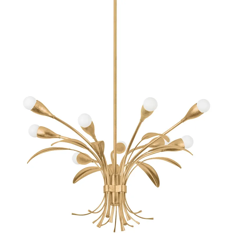 Worldwide Shipping Bilston 9 Light 28 inch Vintage Gold Leaf Chandelier Ceiling Light