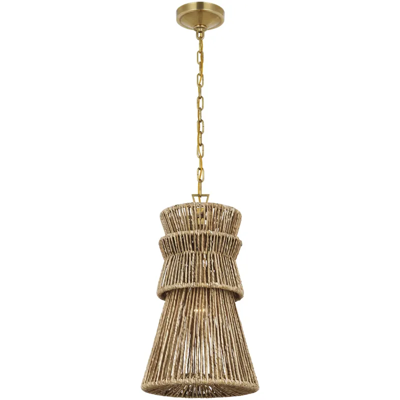Visual Comfort Signature Collection Chapman & Myers Antigua LED 13 inch Antique-Burnished Brass and Natural Abaca Pendant Ceiling Light CHC5021AB/NAB - Open Box Luxury