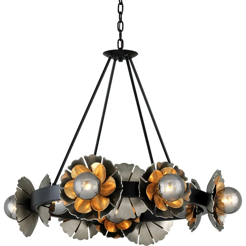 Magic Garden 10 Light 33.75 inch Soft Black/Stria Silver Leaf/Old World Gold Leaf Chandelier Ceiling Light Brand New