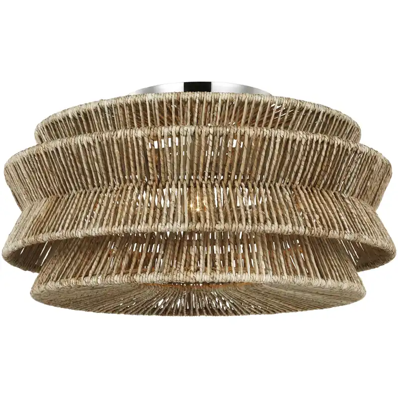 Visual Comfort Signature Collection Chapman & Myers Antigua LED 30 inch Polished Nickel and Natural Abaca Semi-Flush Mount Ceiling Light, Grande CHC4017PN/NAB - Open Box Buy Online