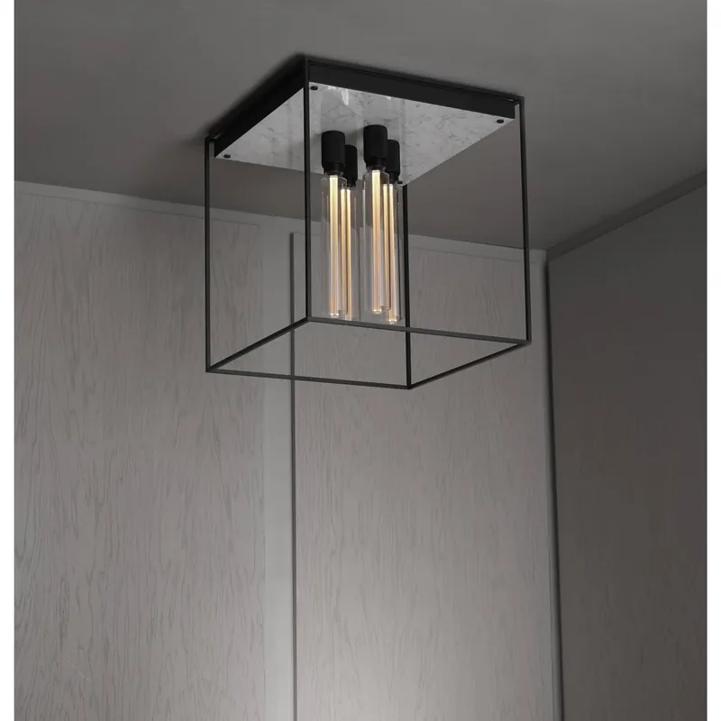Holiday Sale Caged 4 Light 19.69 inch White Marble Semi-Flush Mount Ceiling Light