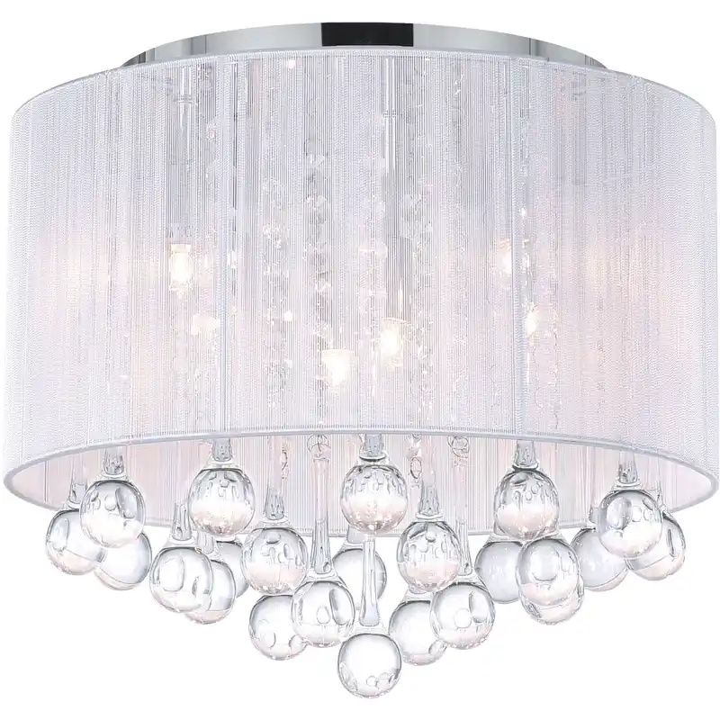 CWI Lighting Water Drop 6 Light 14 inch Chrome Drum Shade Flush Mount Ceiling Light in White 5006C14C-R (W) - Open Box Limited Time