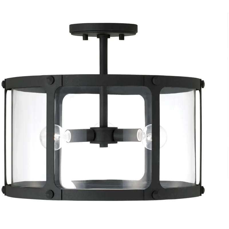 Brennen 3 Light 15 inch Black Iron Semi-Flush Mount Ceiling Light, Convertible Dual Mount Final Sale