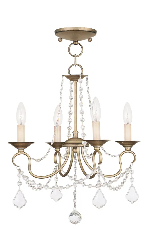Pennington 4 Light 18 inch Hand Painted Antique Silver Leaf Convertible Mini Chandelier/Ceiling Mount Ceiling Light Big Sale