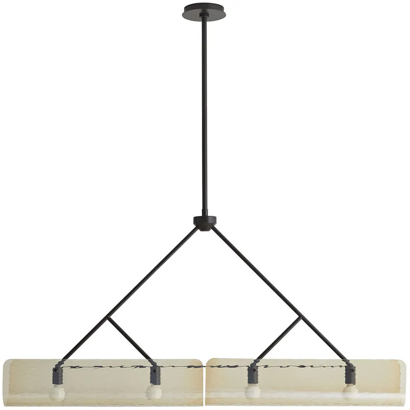 Buy Today Bend 4 Light 48 inch Blackened Steel Linear Chandelier Ceiling Light in Rippled Amber Glass