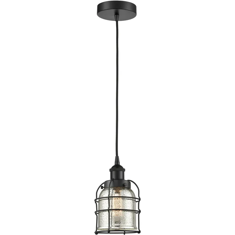 Wholesale Bell Cage 1 Light 6 inch Matte Black Mini Pendant Ceiling Light in Silver Plated Mercury Glass