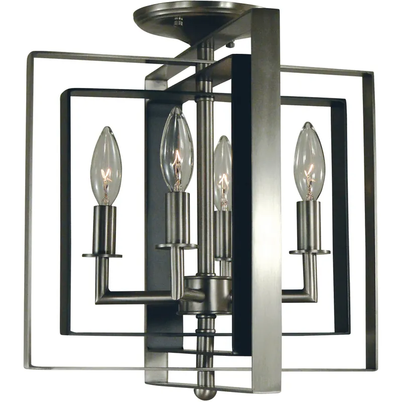Factory Price Symmetry 4 Light 14 inch Brushed Nickel with Matte Black Accents Semi-Flush Mount Ceiling Light
