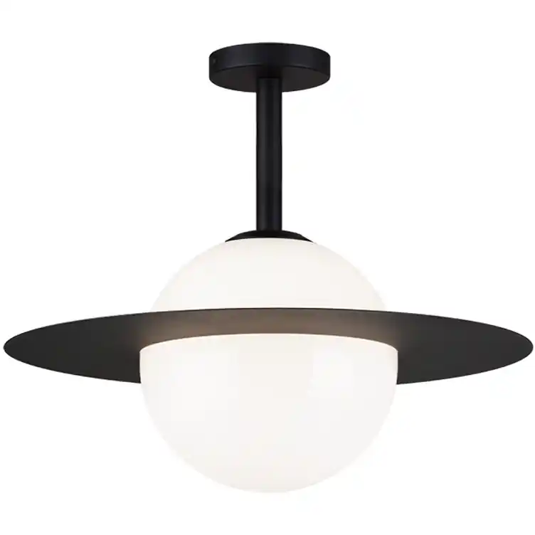 Secure Checkout Saturn 1 Light 20 inch Black and Opal Flush Mount Ceiling Light in Black and Opal Glass