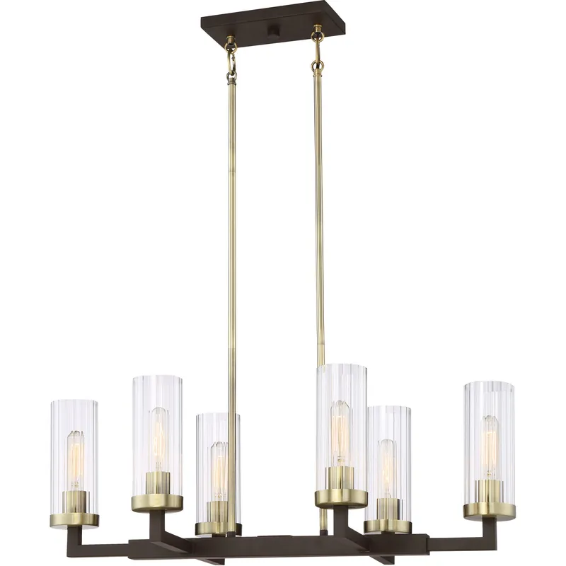 Ainsley Court 6 Light 30 inch Aged Kinston Bronze/Brushed Island Light Ceiling Light Buy Direct