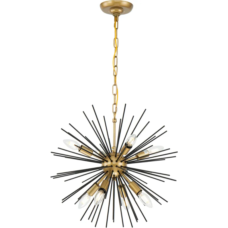 No Minimum Order Timber 8 Light 20 inch Brass and Black Pendant Ceiling Light