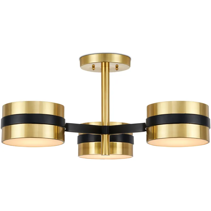 Genuine Heybrook 3 Light 26 inch Polished Brass/Black/White Semi-Flush Mount Ceiling Light
