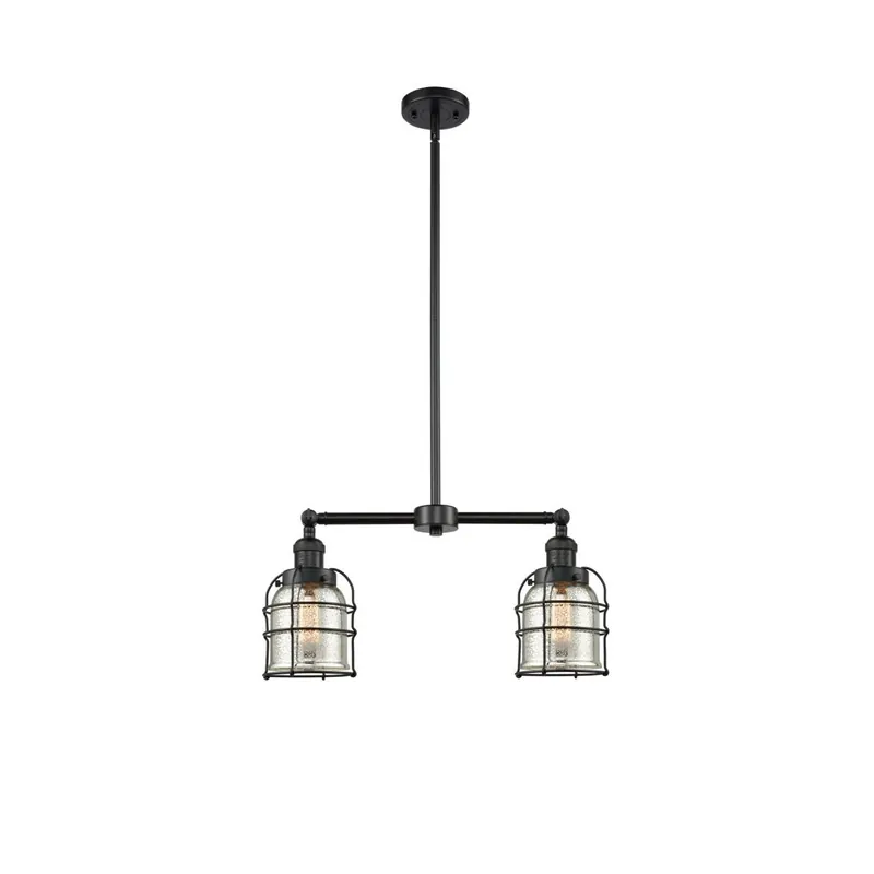 Crafted Franklin Restoration Small Bell Cage LED 21 inch Matte Black Chandelier Ceiling Light in Silver Plated Mercury Glass, Franklin Restoration