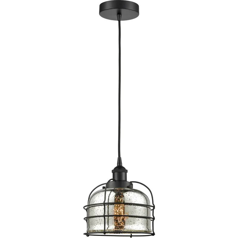 Bell Cage 1 Light 9 inch Matte Black Mini Pendant Ceiling Light in Silver Plated Mercury Glass Buy Today