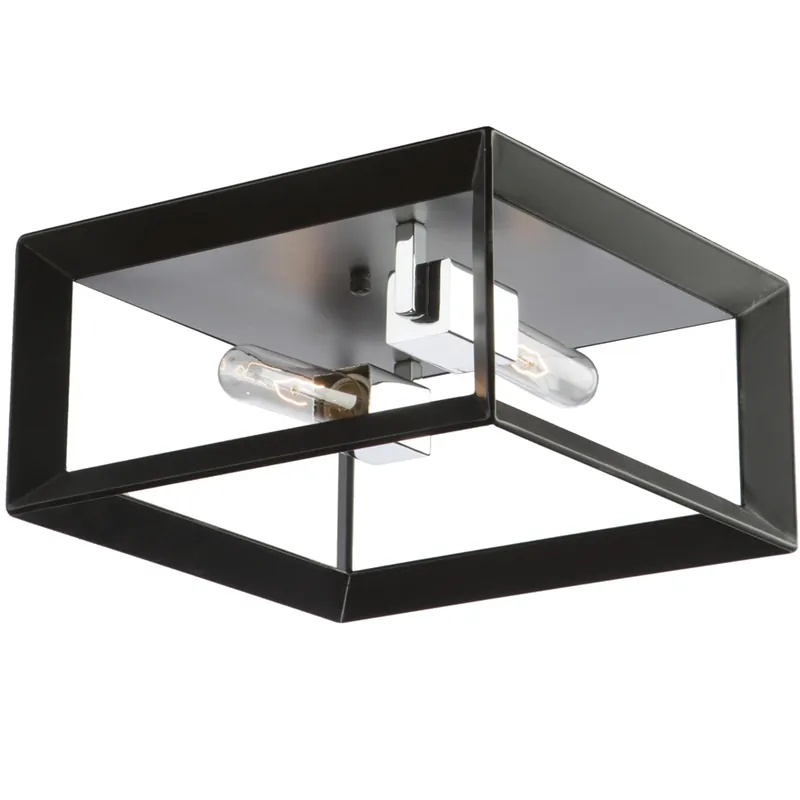 Popular Vineyard 2 Light 12 inch Black and Chrome Cage Flush Mount Ceiling Light