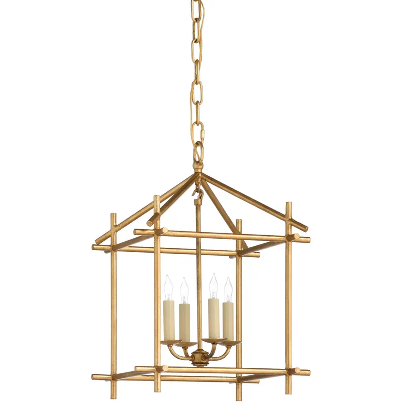 Super Sale Claire Bell 4 Light 14 inch Antique Gold Leaf Lantern Pendant Ceiling Light