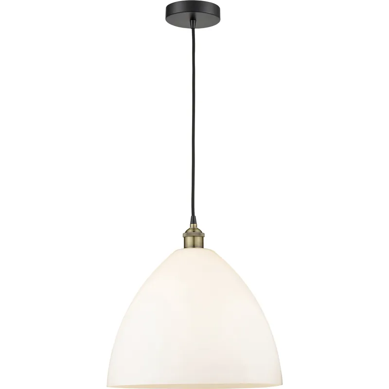 Edison Dome 1 Light 16 inch Black Antique Brass Pendant Ceiling Light in Matte White Glass Limited Offer