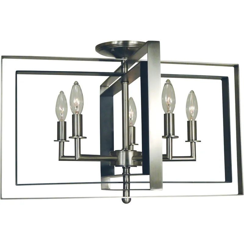 Latest Symmetry 5 Light 22 inch Brushed Nickel with Matte Black Accents Semi-Flush Mount Ceiling Light