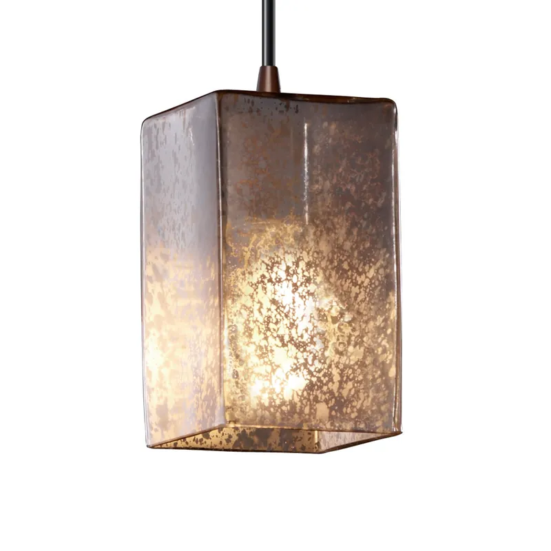 Place Order Fusion 1 Light 4 inch Dark Bronze Pendant Ceiling Light in Black Cord, Mercury Glass, Square with Flat Rim, Incandescent