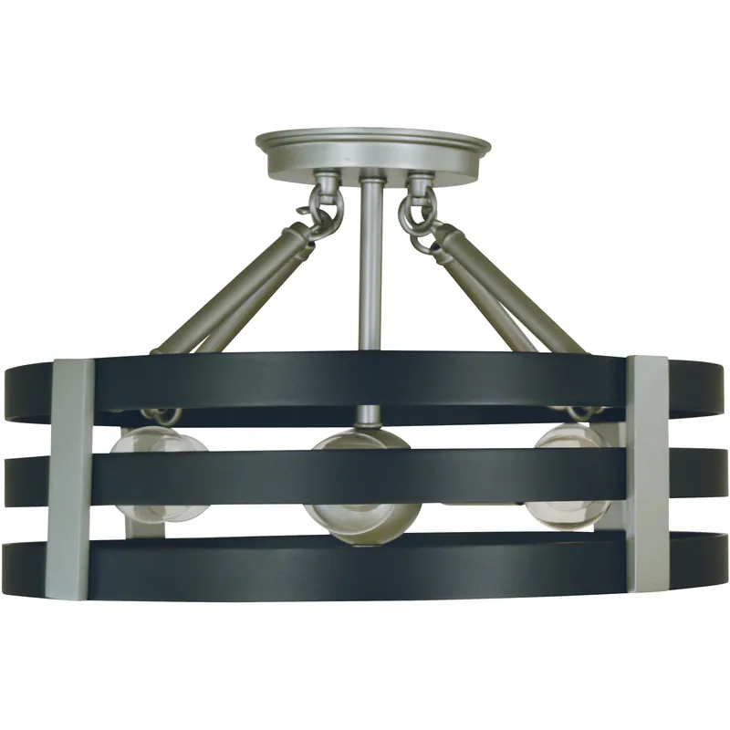 Luxe 6 Light 15 inch Satin Pewter with Matte Black Semi-Flush Mount Ceiling Light Money Back Guarantee