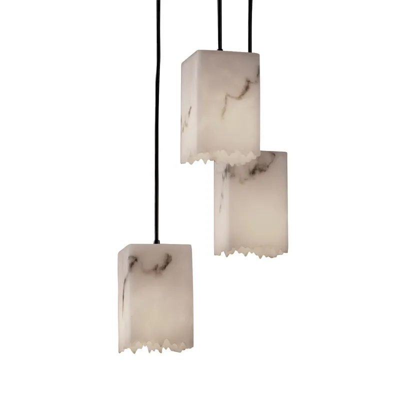 LumenAria 3 Light 5 inch Dark Bronze Pendant Ceiling Light in Black Cord, Tall Tapered Square Professional Grade