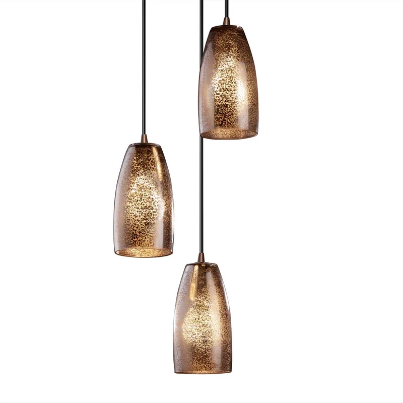 Fusion 3 Light 4 inch Dark Bronze Pendant Ceiling Light in Black Cord, Mercury Glass, Tall Tapered Cylinder, Incandescent Original