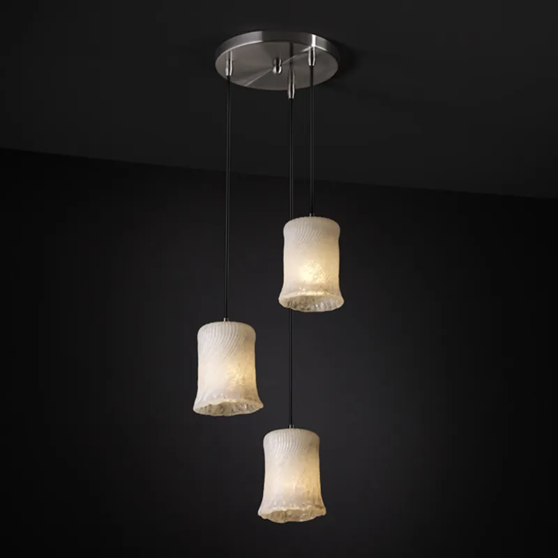Veneto Luce 3 Light 5 inch Brushed Nickel Pendant Ceiling Light in Whitewash (Veneto Luce), Cylinder with Rippled Rim Premium