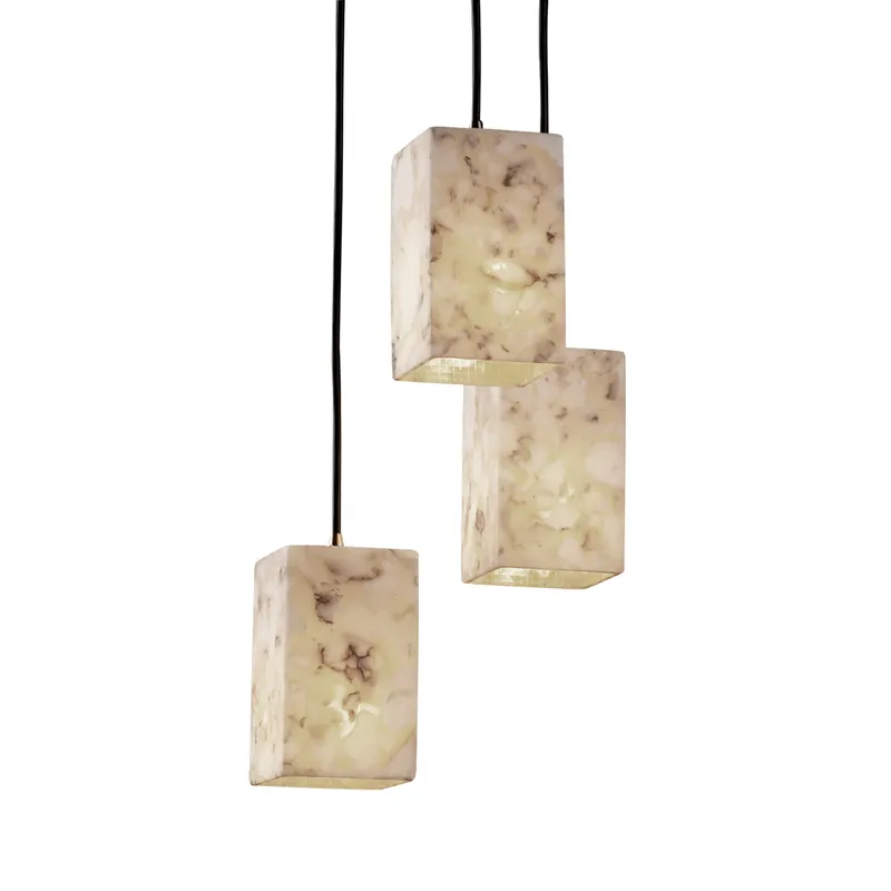 Alabaster Rocks 3 Light 5 inch Brushed Nickel Pendant Ceiling Light in Black Cord, Tall Tapered Square Get Yours