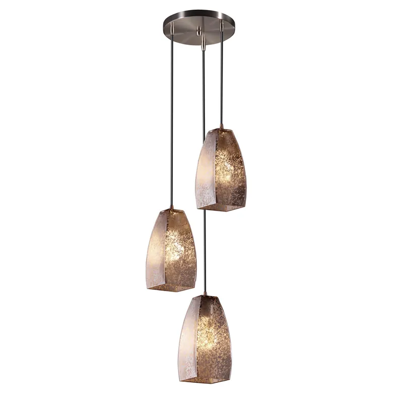 Secure Checkout Fusion 3 Light 5 inch Brushed Nickel Pendant Ceiling Light in Black Cord, Mercury Glass, Tall Tapered Square, Incandescent