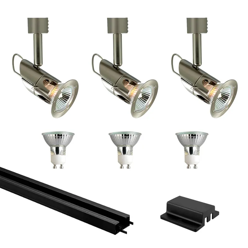 Mini Deco 3 Light 120V Satin Chrome & Black Track Lighting Ceiling Light Big Sale