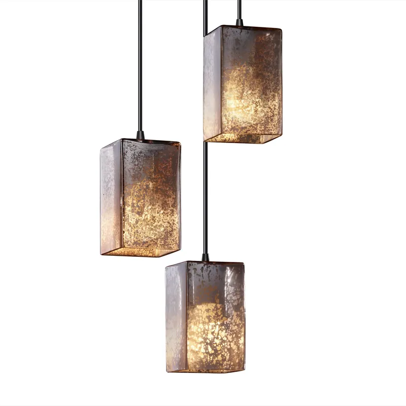 Fusion 3 Light 4 inch Matte Black Pendant Ceiling Light in Black Cord, Mercury Glass, Square with Flat Rim, Incandescent Limited Time