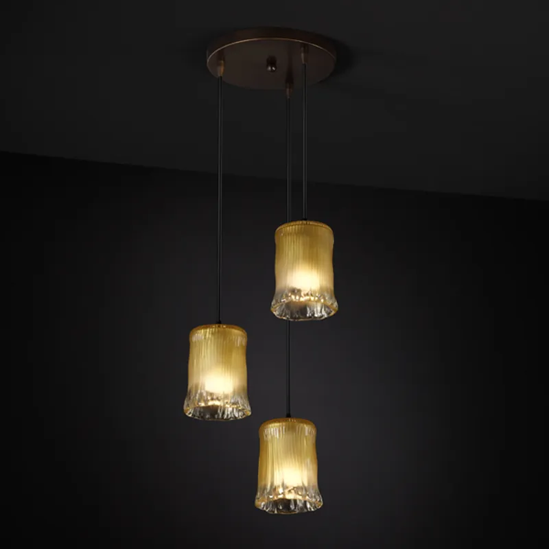Veneto Luce 3 Light 5 inch Dark Bronze Pendant Ceiling Light in Gold with Clear Rim (Veneto Luce), Cylinder with Rippled Rim Trending