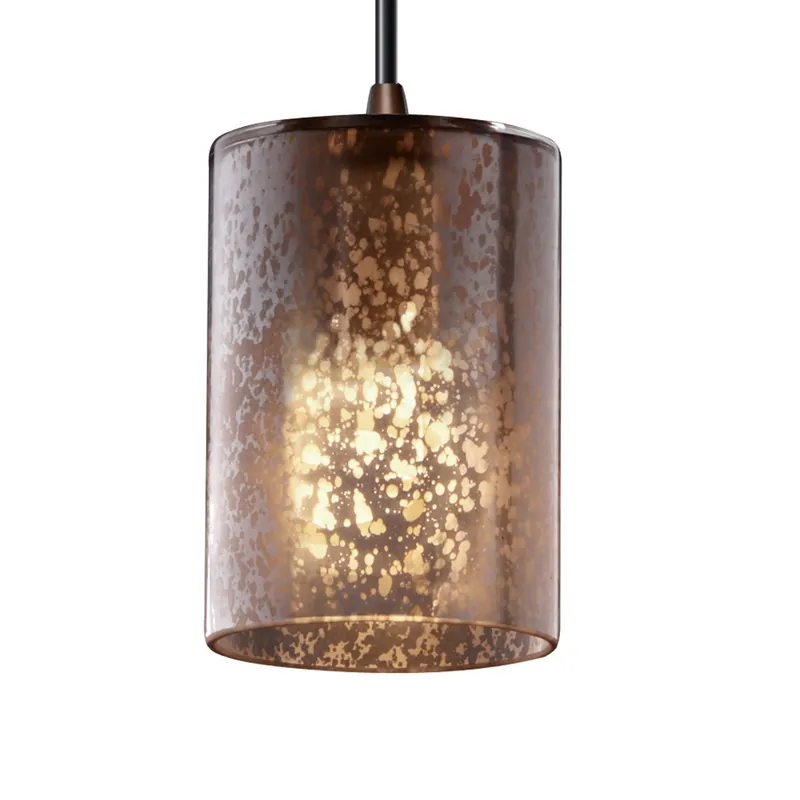New Arrival Fusion 1 Light 4 inch Dark Bronze Pendant Ceiling Light in Black Cord, Mercury Glass, Cylinder with Flat Rim, Incandescent