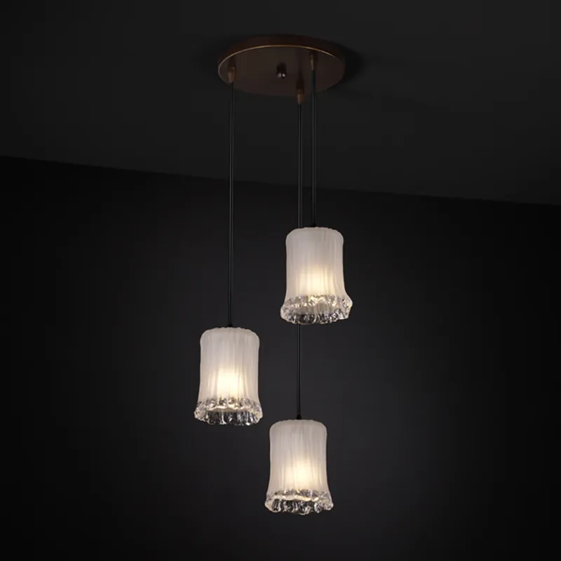 Certified Veneto Luce 3 Light 5 inch Dark Bronze Pendant Ceiling Light in White Frosted (Veneto Luce), Cylinder with Rippled Rim