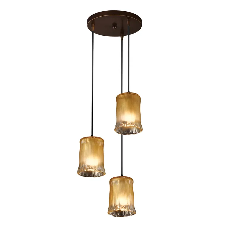 Luxury Veneto Luce 3 Light 5 inch Polished Chrome Pendant Ceiling Light in White Frosted (Veneto Luce), Cylinder with Rippled Rim