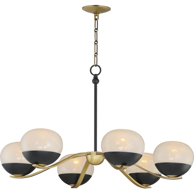 Warranty Included Lucerne 6 Light 33 inch Black and Natural Aged Brass Single-Tier Chandelier Ceiling Light