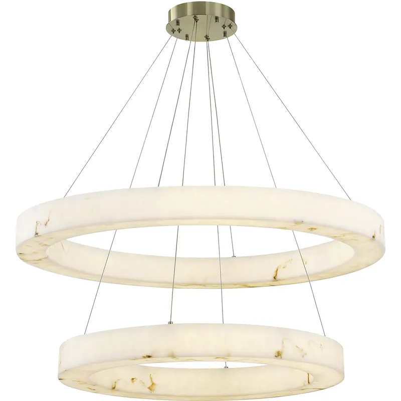 Sale LumenAria LED 42 inch Brushed Brass Pendant Ceiling Light in Faux Alabaster