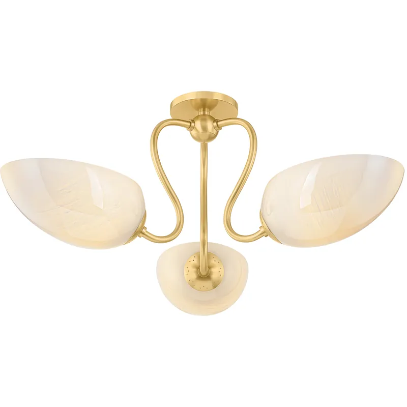 Reva 3 Light 27.5 inch Aged Brass Semi Flush Ceiling Light Warranty Included