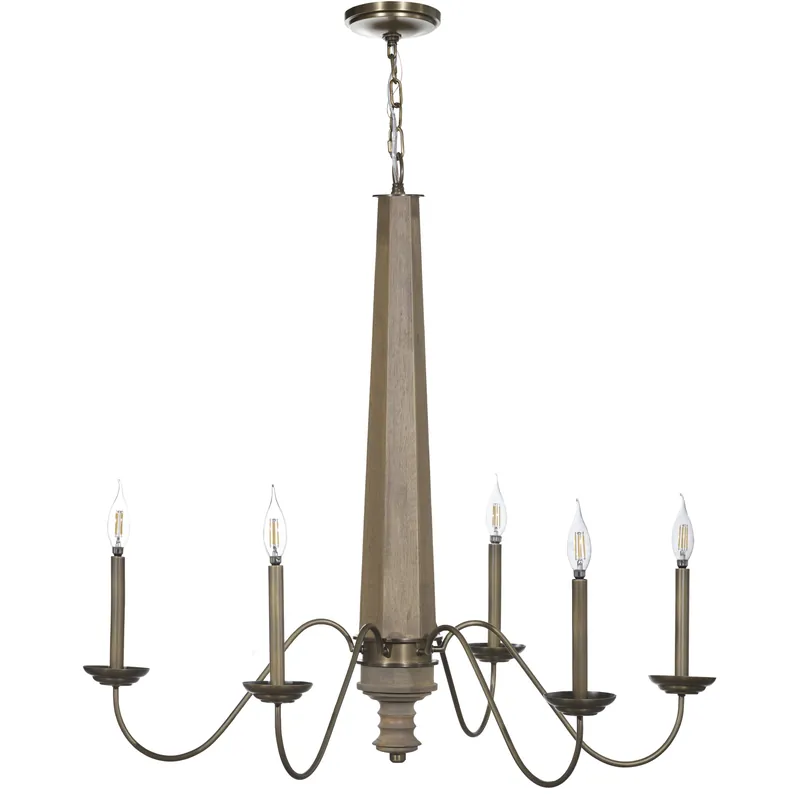 Dinner at 5 Light 28 inch Heritage Bronze and White Oak Chandelier Ceiling Light Luxury