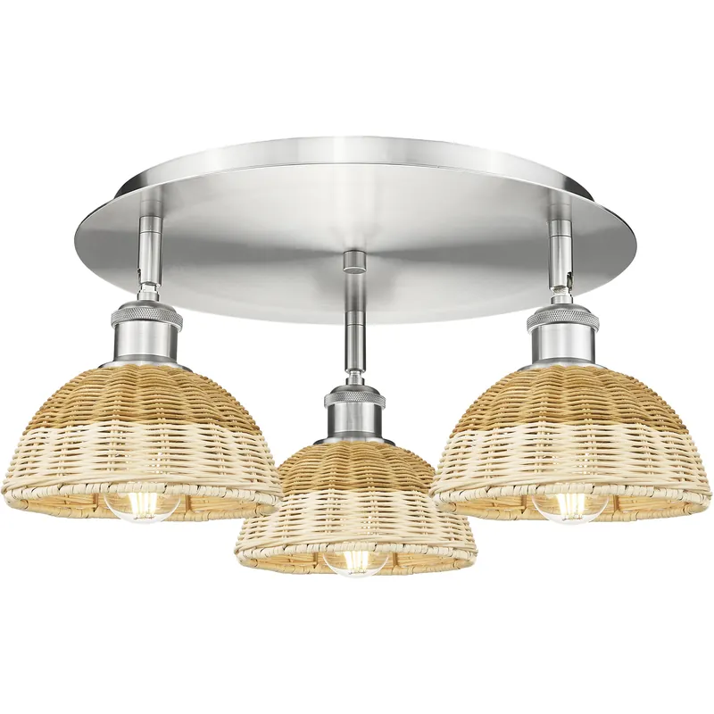 Viral Ballston Bristol Natural II 3 Light 19.25 inch Satin Nickel Flush Mount Ceiling Light