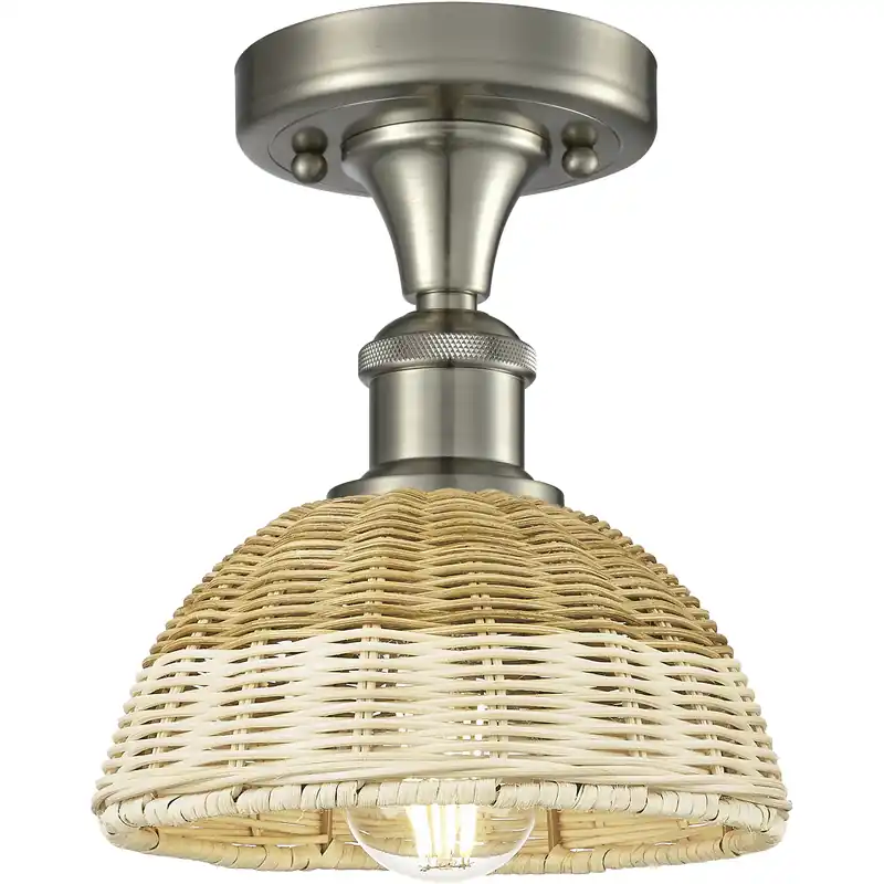 Free Shipping Ballston Bristol Natural II 1 Light 7.5 inch Brushed Satin Nickel Semi-Flush Mount Ceiling Light