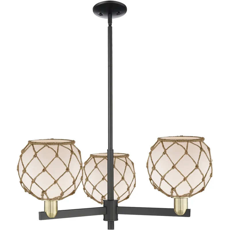 Arcadia Farmhouse Rope 3 Light 30 inch Black Antique Brass Chandelier Ceiling Light Free Delivery