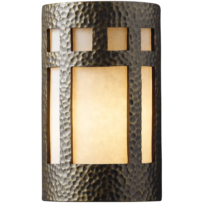 Next Day Delivery Ambiance LED 6 inch Hammered Copper Wall Sconce Wall Light in 1000 Lm LED, White Styrene, Small