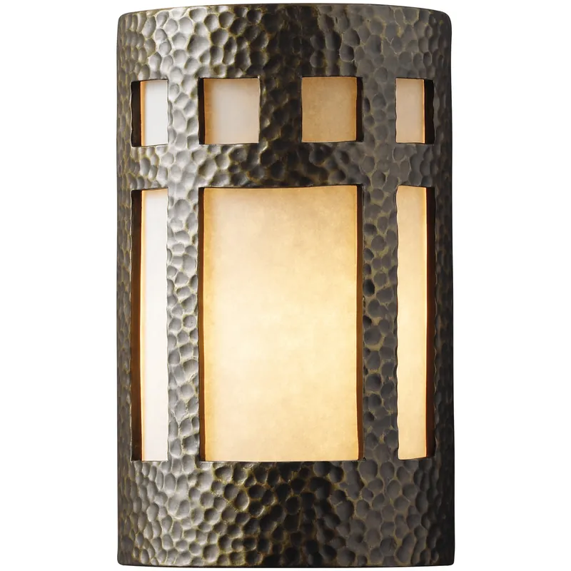 Next Day Delivery Ambiance LED 8 inch Hammered Polished Brass Wall Sconce Wall Light in Hammered Brass, 1000 Lm LED, Large