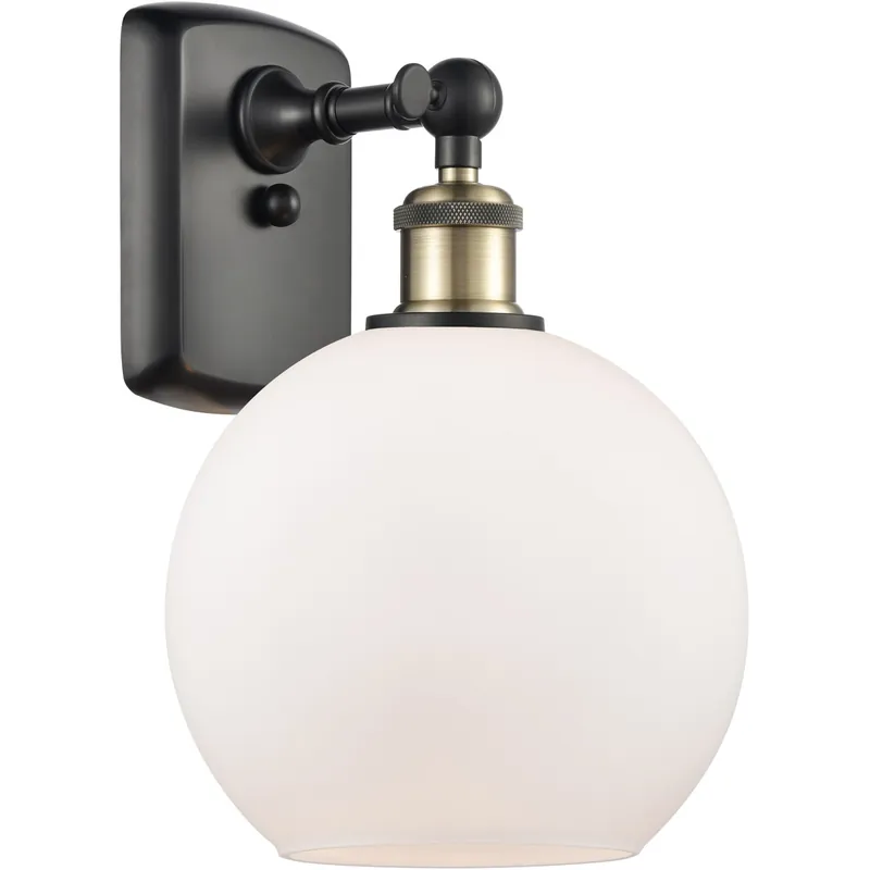 Premium Ballston Athens LED 8 inch Black Antique Brass Sconce Wall Light in Matte White Glass, Ballston
